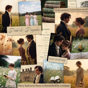 Kit de collage numérique Orgueil et préjugés, images Jane Austen imprimables pour journal de lecture, journaux indésirables, journalisation artistique, techniques mixtes