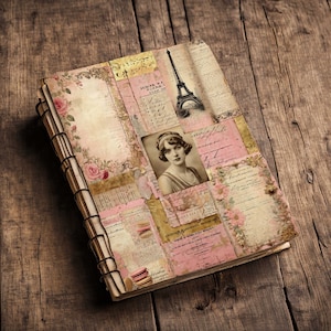 Papiers éphémères imprimables roses Paris pour journaux indésirables, technique mixte, scrapbooking, créations artisanales en papier, kit numérique