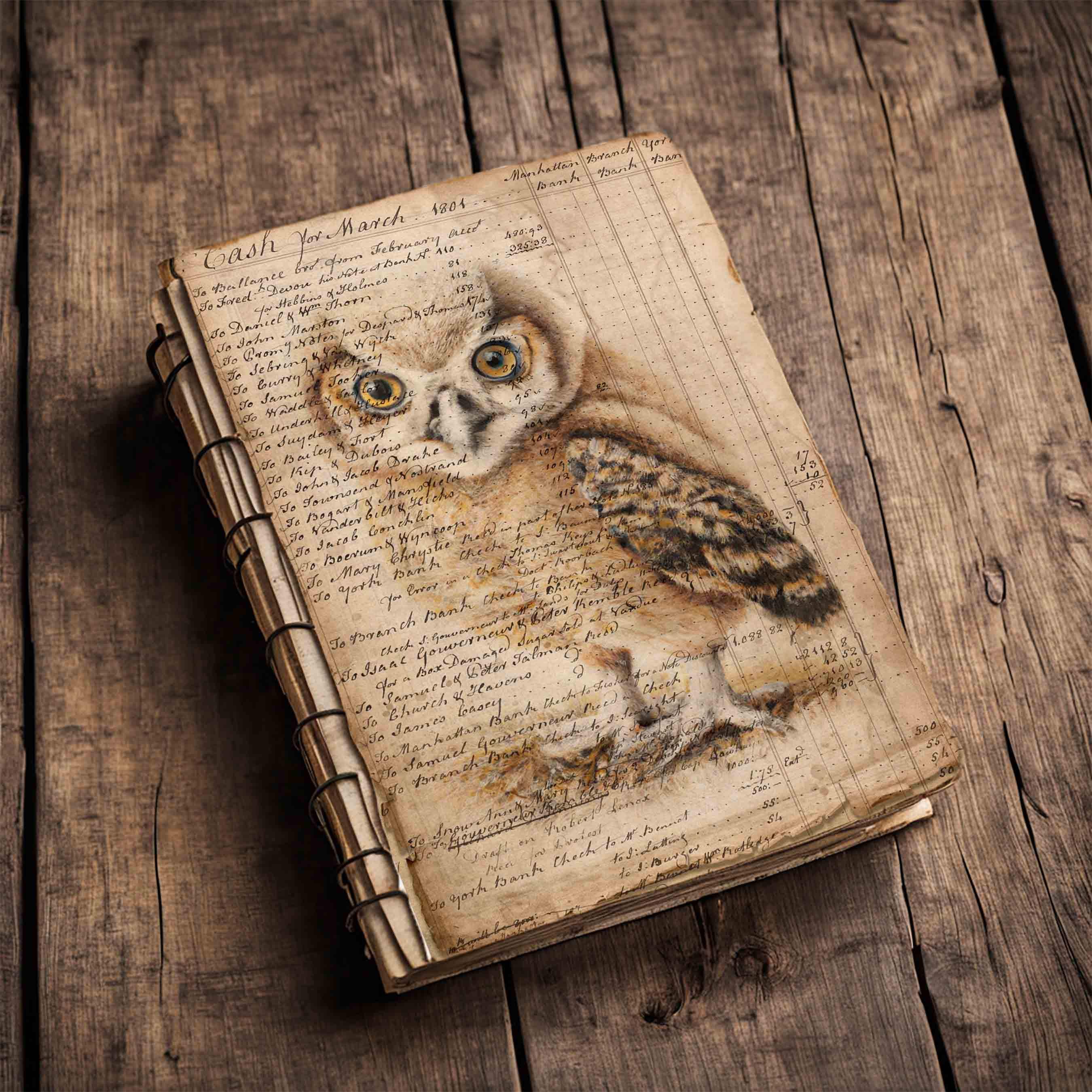 Baby Owl Ledger Pages: Grunge Scrapbook Paper (Digital Download)