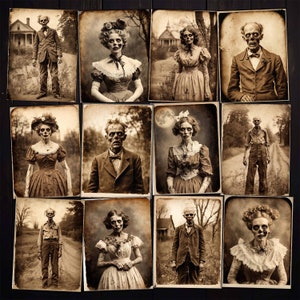 Antique Zombie Photographs Collage Sheets: Halloween Paper Crafts (Digital Download)