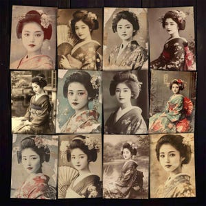 Vintage Geisha Photographs: Japanese ATC Cards for Collage (Digital Download)