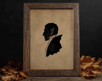 Lámina artística de silueta de vampiro de Halloween para decoración y manualidades góticas vintage (descarga digital)