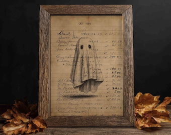 Halloween spook-ephemera kunstprint, vintage grootboekpagina van oktober (digitale download)