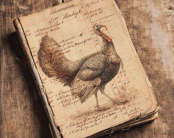 Páginas de libro de contabilidad de 4x6 pulgadas con motivos de pavos para manualidades vintage y diarios creativos de Acción de Gracias (descarga digital)