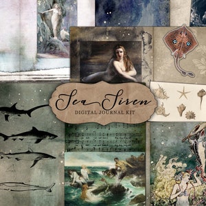 SEA SIREN Meerjungfrau Printable Kit für Junk Journals, Scrapbooks, Art Journal, Mixed Media Crafts, digitaler Download
