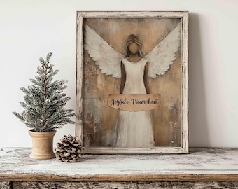 Illustration abstraite d'un ange de Noël : hymne chrétien, décoration rustique (téléchargement numérique, fichier JPEG 8x10)