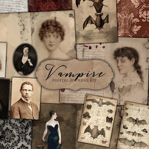 Gothic Vampire Digitales Kit für Junk Journals, Scrapbooks, Halloween-Bastelarbeiten, druckbarer Sofort-Download