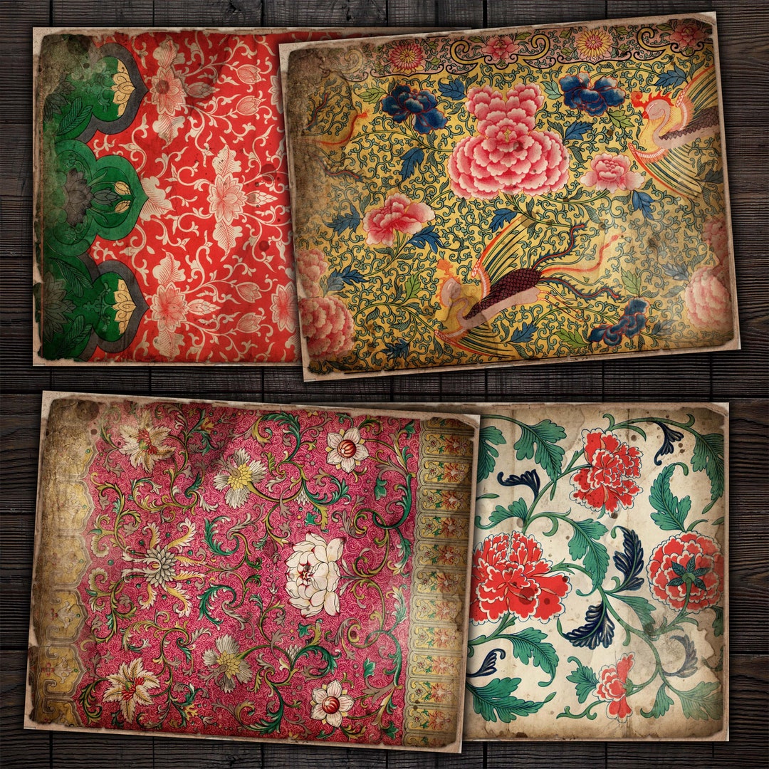 Pink Ornate China Pattern Papers, Printable Backgrounds for Junk ...