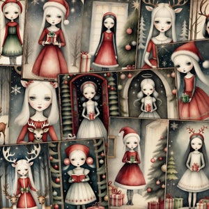 Kit diario spazzatura per ragazze di bambole di Natale, diari digitali Pagine per artigianato natalizio, album di ritagli, supporti misti, cartoline fai da te