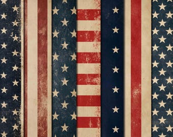 July 4th Grunge Stars and Stripes Printable Papers for Vintage Crafts, Digital download