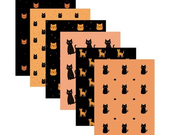 Printbare Halloween-kattenpapiertjes, oranje en zwart papierpakket voor knutselprojecten (digitale download)