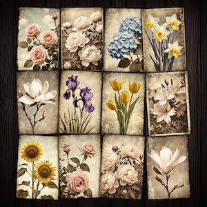 Grunge Flower Photographs: Printable Collage Sheets (Digital Kit)