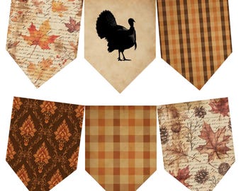 Printbare slingers met Thanksgiving-kalkoenmotief, herfstdecoratie en knutselideeën (digitale download)