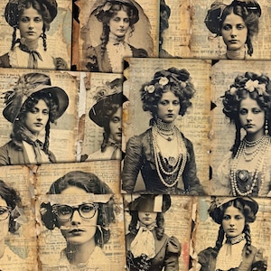 Grunge Vintage Ladies Mezze pagine stampabili e fogli collage per diari spazzatura, arti multimediali, lavori di carta, download di kit digitali