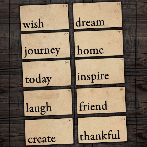 Vintage Positive Words Printable Flash Cards Sheet for Junk | Etsy