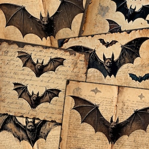 Halloween Grunge Bats Wydrukowane strony dziennika Ephemera, Pełnowymiarowa strona Junk Journal Zestaw cyfrowy, Vampire Bat Wydrukowane papiery, Pobierz