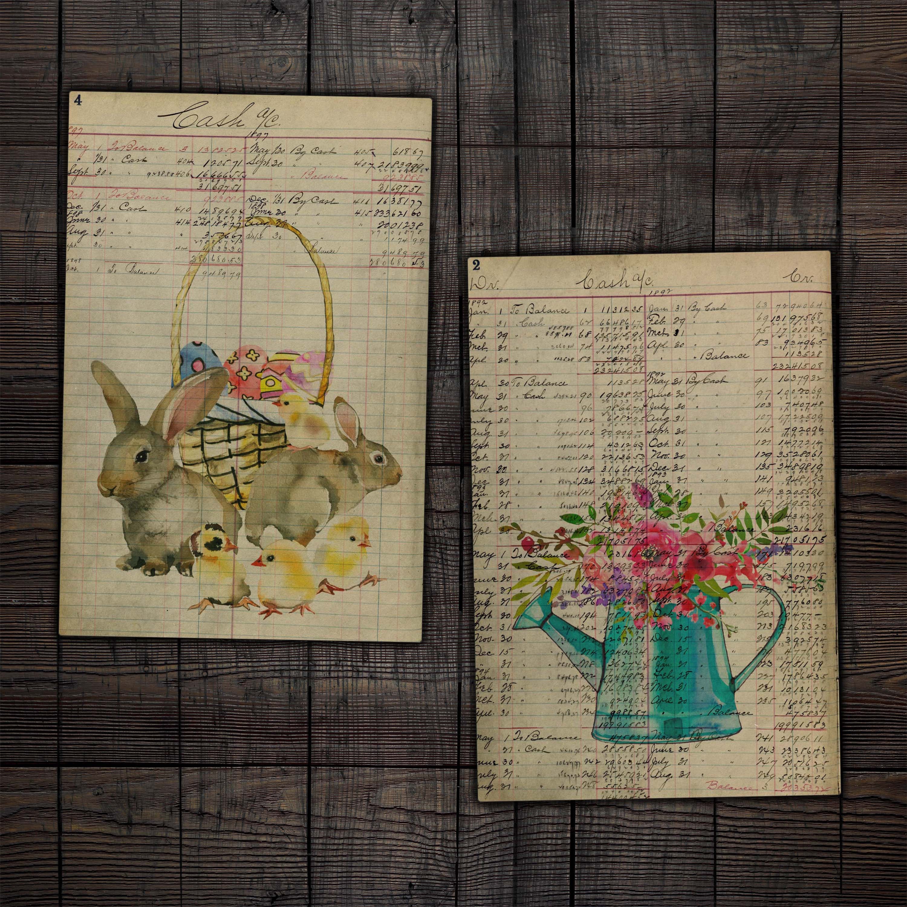Junk Journal Easter Printable Watercolor Pages Vintage Ledger - Etsy