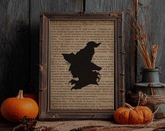 Lámina artística con silueta de bruja de Halloween, decoración otoñal vintage (descarga digital)