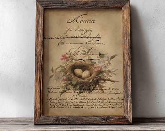 Antique Birds Nest Easter Print: Vintage French Ephemera Wall Art (Digital Download)