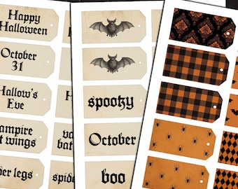 Printbare Halloween-hanglabels voor zelfgemaakte herfstknutselprojecten, junk journals en als digitale download.