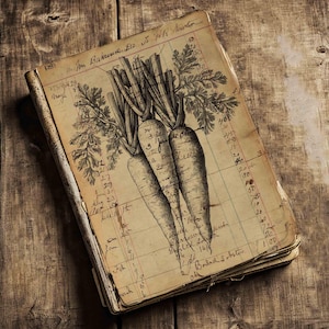 Karotten Antique Ledger Ephemera Druckbare Osterseiten für Junk Journals, Mixed Media Collage, Papierhandwerk, Digital Kit Download