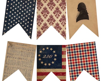July 4th Printable Bunting Flags, Vintage Grunge America DIY Decor, Digital download