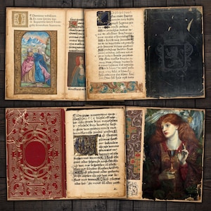 Vintage middeleeuwse sprookje ongewenste dagboekpagina's, afdrukbare Middeleeuwen Ephemera voor tijdschriften, plakboeken, papierambachten