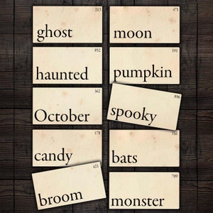 Folha de cartões flash imprimíveis de Halloween vintage para diários indesejados, álbuns de recortes, artesanato em papel