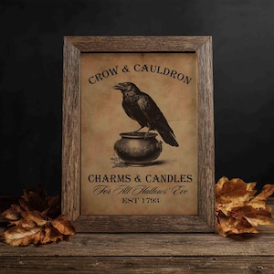 Crow and Cauldron Halloween Print: Rustic Autumn Graphic (Digital Download)