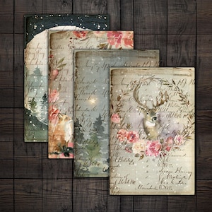 Winter Forest Printable Ledger Pages: Christmas Junk Journal Ephemera (Digital Download 6x4in JPEGs)