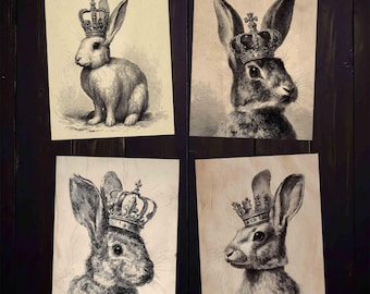 Crowned Rabbits Printable Easter Papers for Junk Journals, Decor, Vintage Crafts (Digital download)