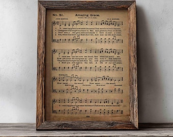 Amazing Grace Hymn Sheet Music, Vintage Christian Art Print (Digital Download