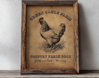 Chicken Eggs Printable Farmhouse Art Print Sign, Primitive Rustic Digital download