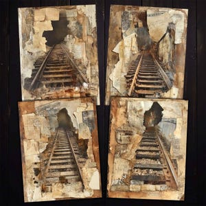 Railroad Tracks Grunge Ephemera Papers per diari spazzatura, collage di tecniche miste, lavori di carta, download del kit digitale jpg