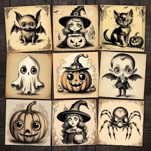 Cute Gothic Halloween Printable Journaling Cards, Digital Collage sheet Ephemera for Junk journals, Mixed media, Paper crafts