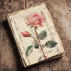 Rosa Rose Antique Ledger Ephemera Seiten für Junk Journals, Mixed Media Collage, Papierhandwerk, Rosengarten Bilder, Digital Kit