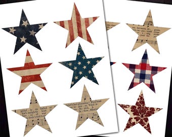 July 4th Stars Printable Tags, Stickers for Vintage Crafts, Junk Journals, Decor, Digital download