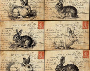 Vintage Rabbit Postcards: Antique Ephemera for Junk Journals (Digital Download)