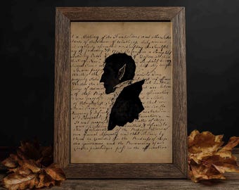 Lámina artística de silueta de vampiro de Halloween, decoración gótica vintage (descarga digital)