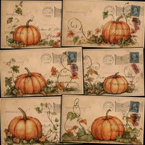 Printable Pumpkin Postcards: Antique Ephemera for Junk Journals (Digital Kit)