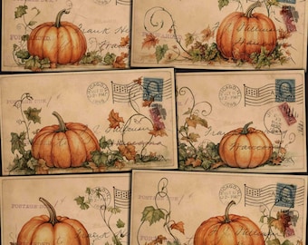 Cartes postales imprimables en forme de citrouille : éphémères anciens pour journaux indésirables (kit numérique)