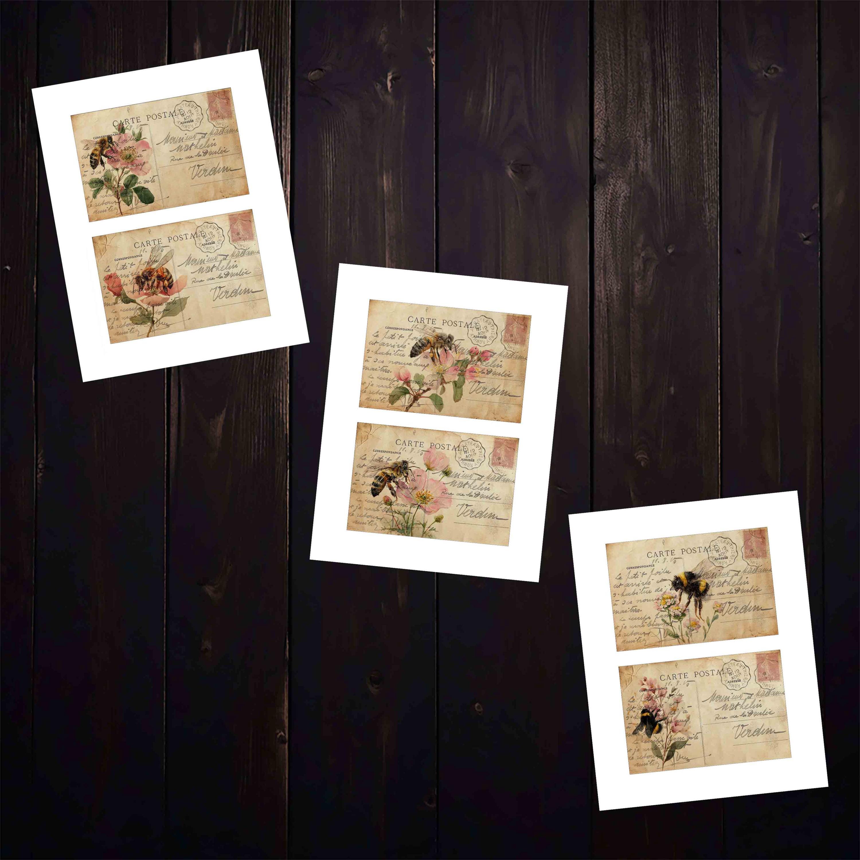 Honey Bees Postcards, Bumble Bee Ephemera, Carte Postal Vintage Crafts ...