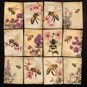 Printable Honeybee Ephemera: ATC Images for Junk Journals (JPG Download)