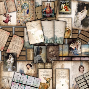 Christlicher Glaube Bundle druckbare Ephemera, Junk Journal Kit, Collage Sheet, Vintage Etiketten und Papiermodelle