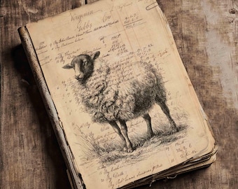 Antieke grootboekpagina's met boerderijdieren, vintage knutselwerkjes, junk journals, rustieke decoratie (digitale download)