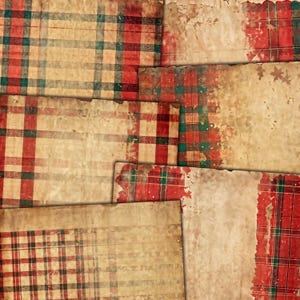 Printable Christmas Grunge Plaid Background Papers for Junk journals, Mixed media Collage, Paper crafts, digital kit download