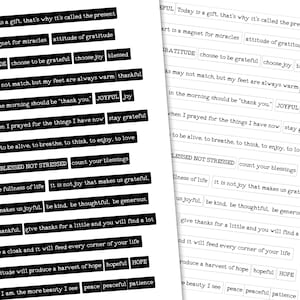 GRATITUDE Citations et mots imprimables pour carnets d'art, journal indésirable, albums de coupures, cartes, créations en papier, téléchargement numérique noir et blanc