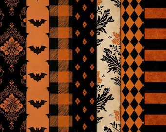 Papeles imprimibles de Halloween, paquete de papeles naranjas y negros para manualidades (descarga digital)