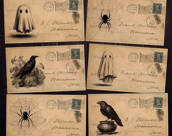Vintage Halloween-ansichtkaarten: printbare ephemera voor junk journals en knutselprojecten (digitale download)
