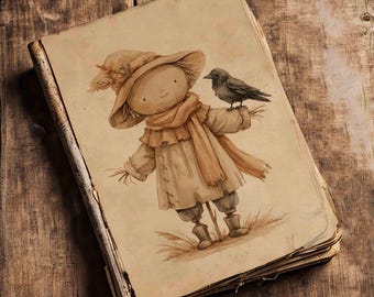 Espantapájaros, páginas de 4x6 para manualidades vintage de otoño y diarios creativos (descarga digital)